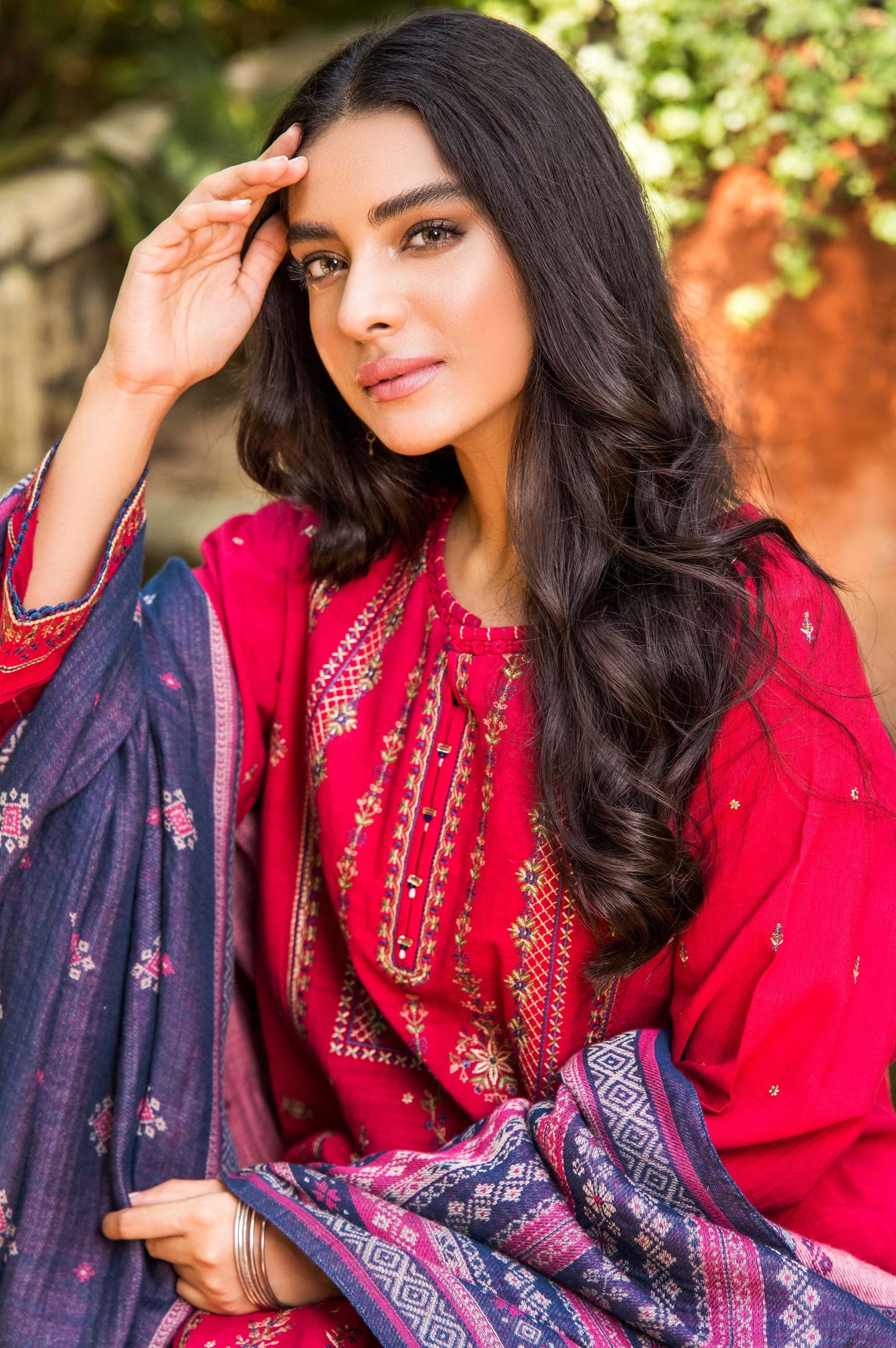 Stitched 3 Piece Embroidered Khaddar with Yarn Jacquard Shawl Suit