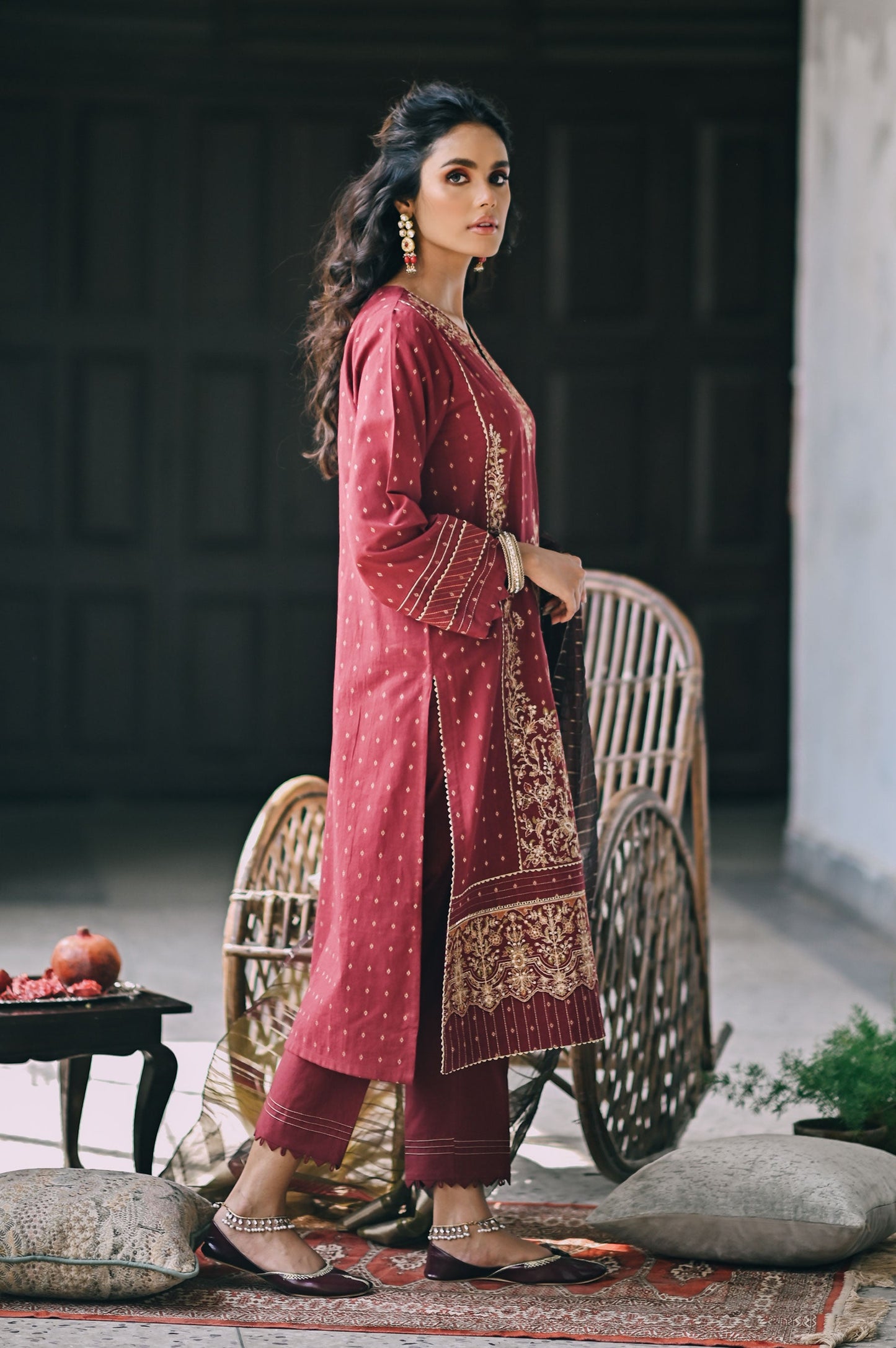 Stitched 3 Piece Maysuri Jacquard with Shaded Organza Suit