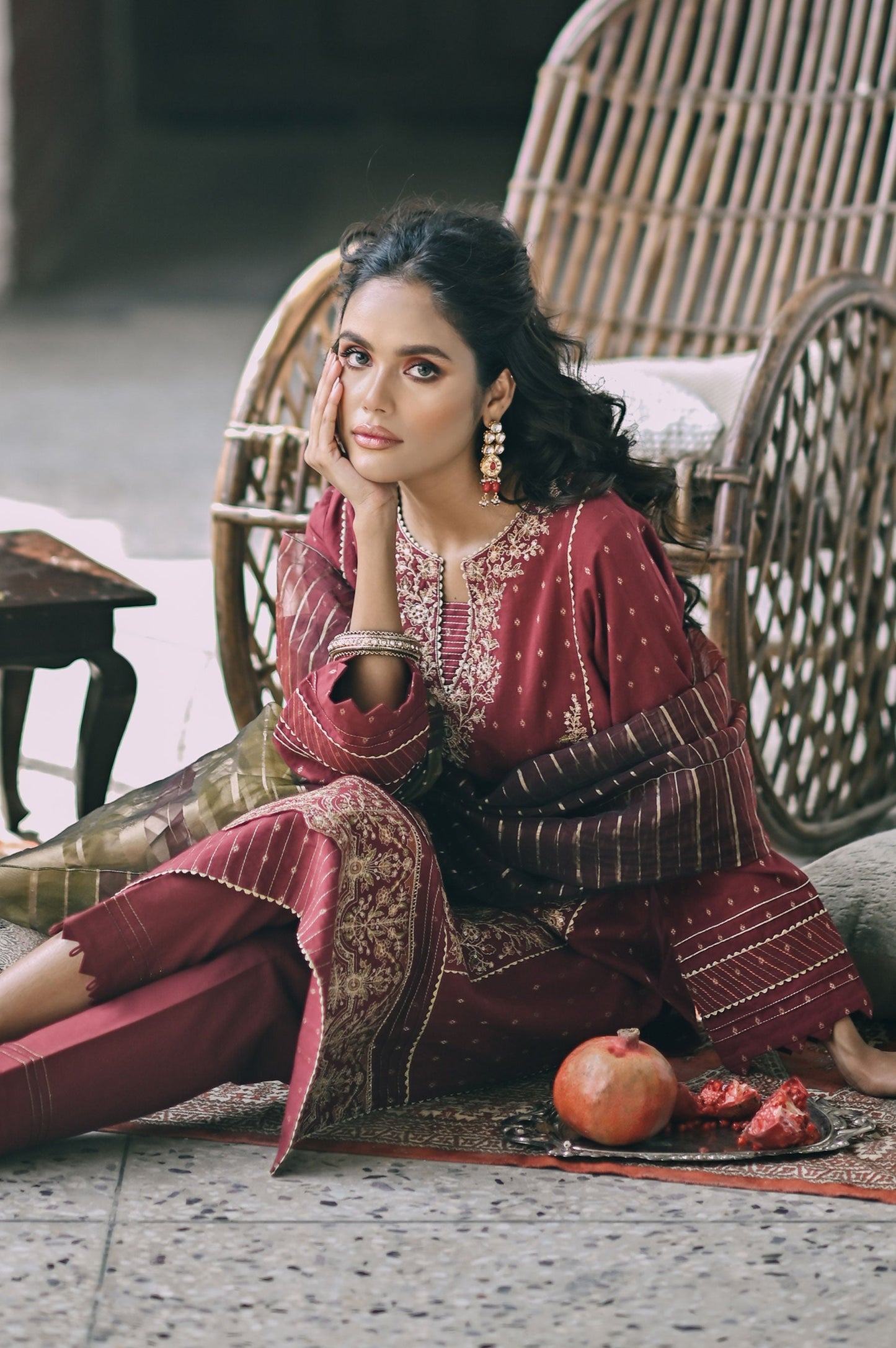 Stitched 3 Piece Maysuri Jacquard with Shaded Organza Suit