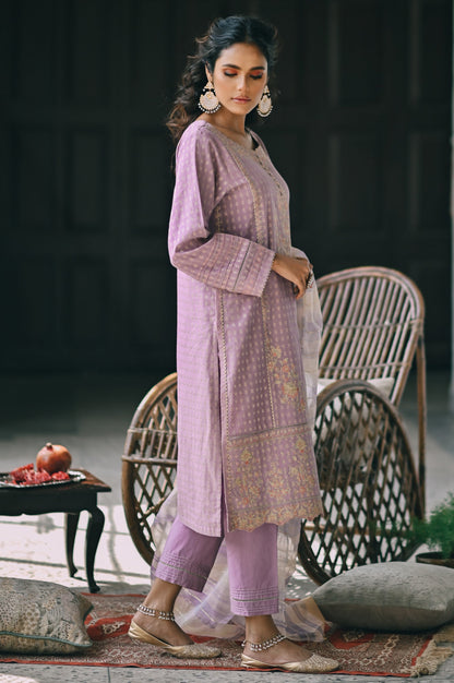 Stitched 3 Piece Maysuri Jacquard with Shaded Organza Suit