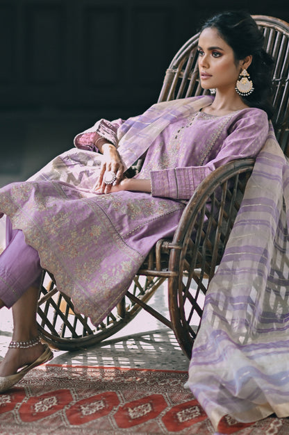 Stitched 3 Piece Maysuri Jacquard with Shaded Organza Suit