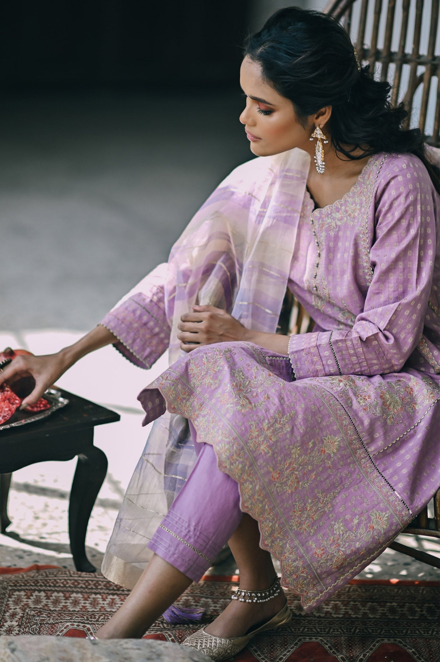 Stitched 3 Piece Maysuri Jacquard with Shaded Organza Suit