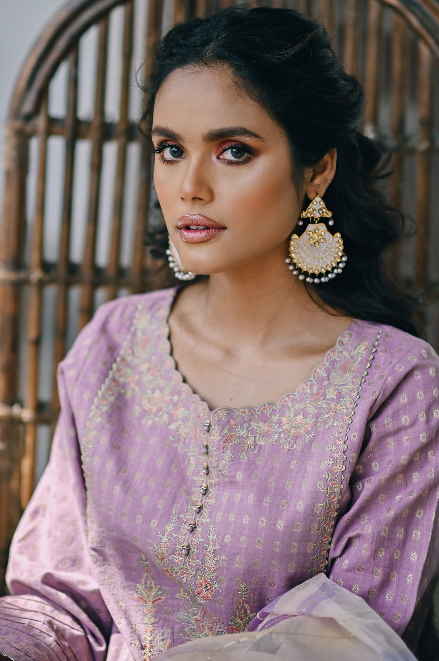 Stitched 3 Piece Maysuri Jacquard with Shaded Organza Suit