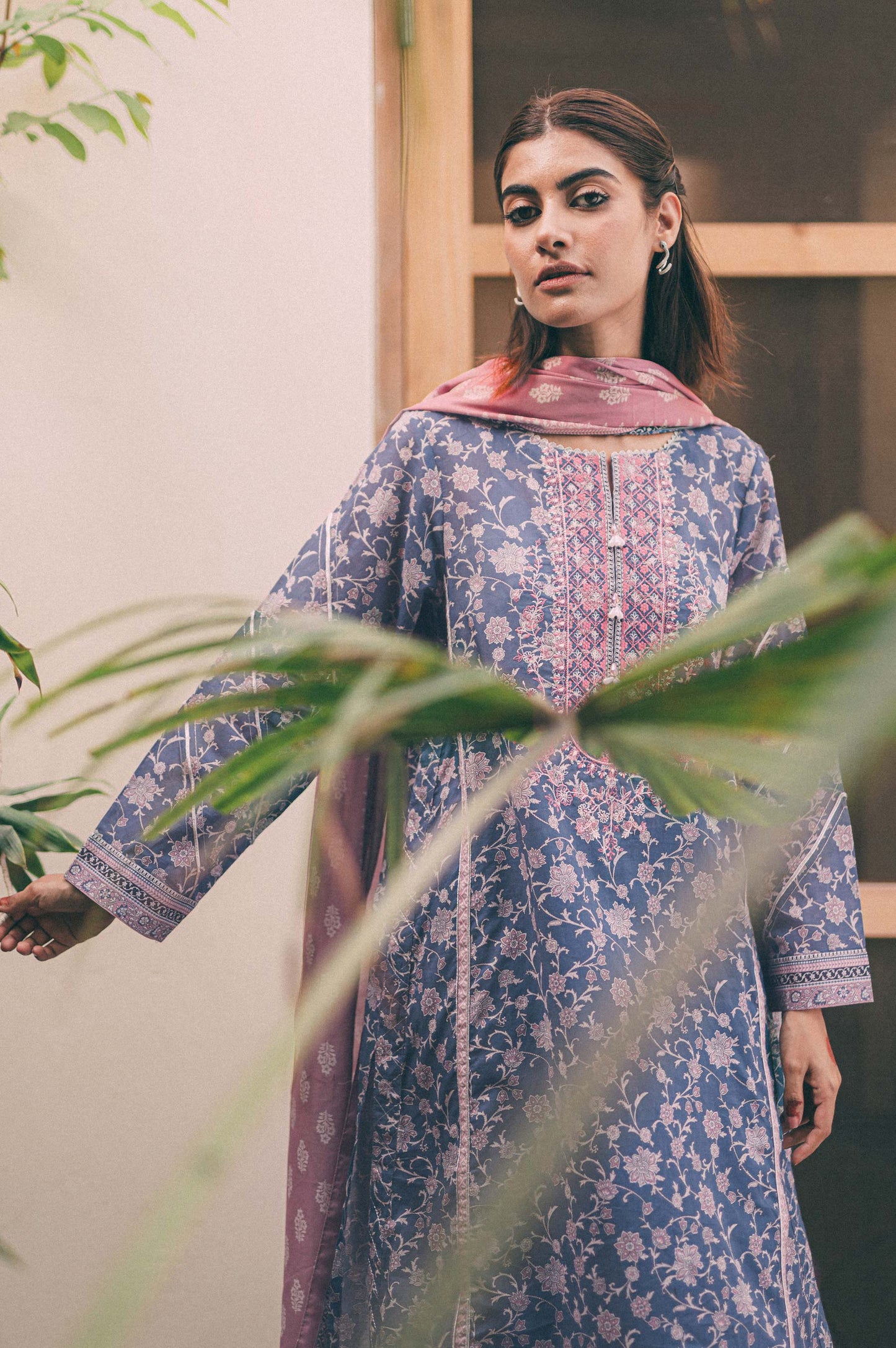 Stitched 3 Piece Embroidered Lawn shirt with Cotton Net Dupatta