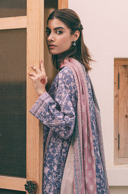 Stitched 3 Piece Embroidered Lawn shirt with Cotton Net Dupatta