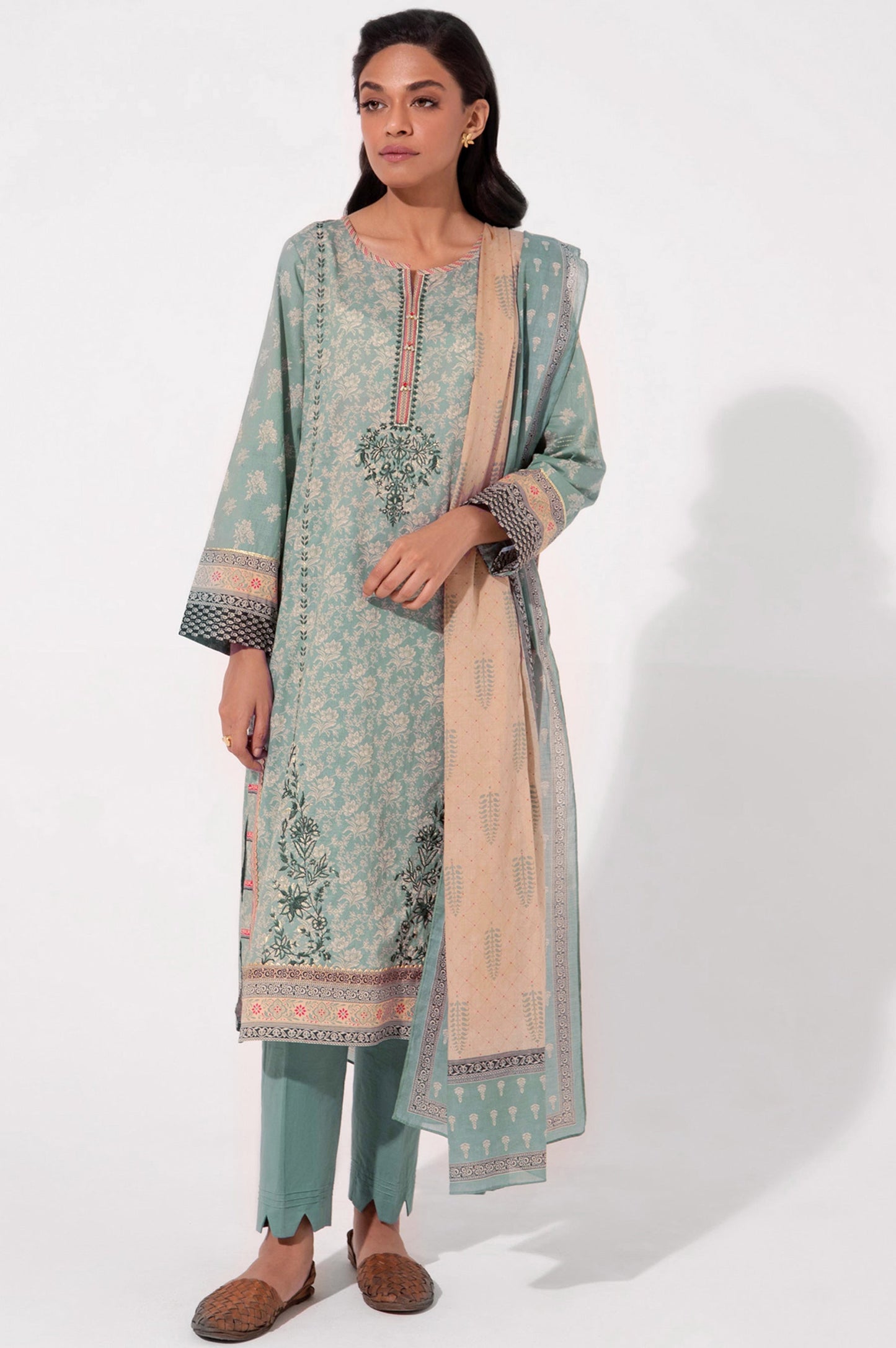 Stitched 3 Piece Embroidered Slub Lawn Suit