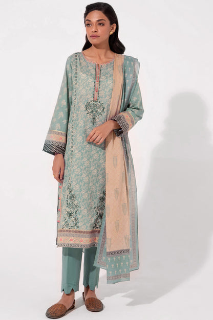 Stitched 3 Piece Embroidered Slub Lawn Suit