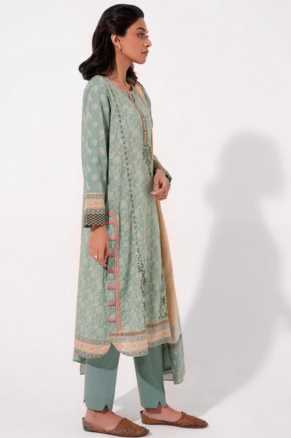 Stitched 3 Piece Embroidered Slub Lawn Suit