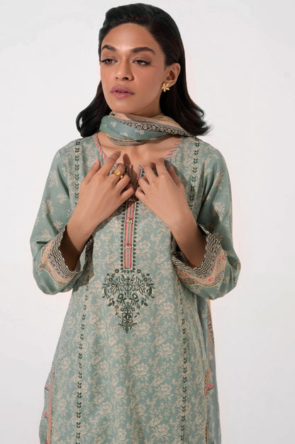 Stitched 3 Piece Embroidered Slub Lawn Suit