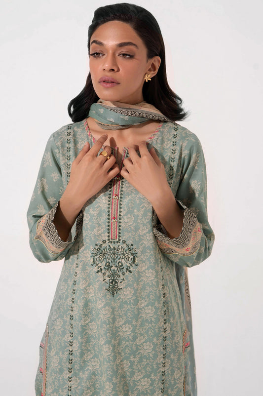 Stitched 3 Piece Embroidered Slub Lawn Suit