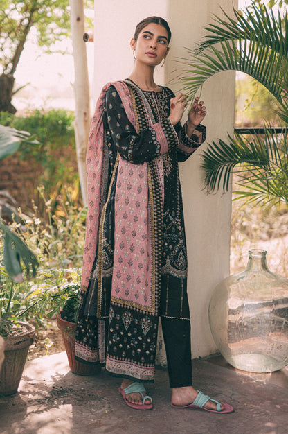 Stitched 3 Piece Embroidered Slub Lawn Suit