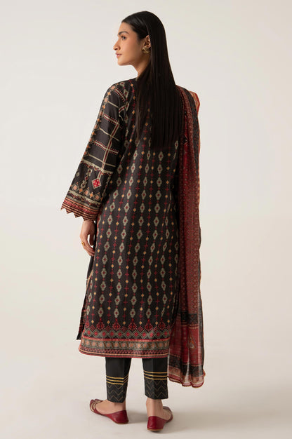 Stitched 3 Piece Embroidered Lawn shirt with Zari Organza Dupatta