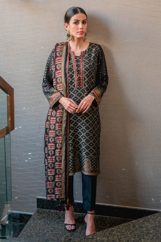 Stitched 3 Piece Jacquard Suit