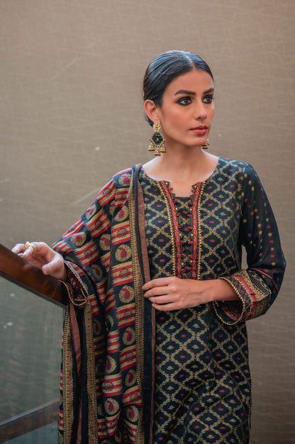 Stitched 3 Piece Jacquard Suit