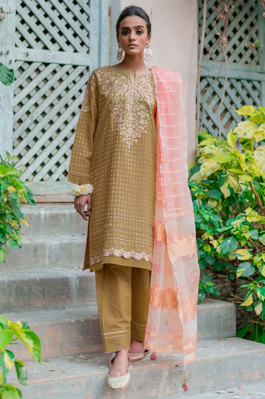 Stitched 3 Piece Maysuri Jacquard with Shaded Organza Suit