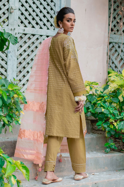 Stitched 3 Piece Maysuri Jacquard with Shaded Organza Suit