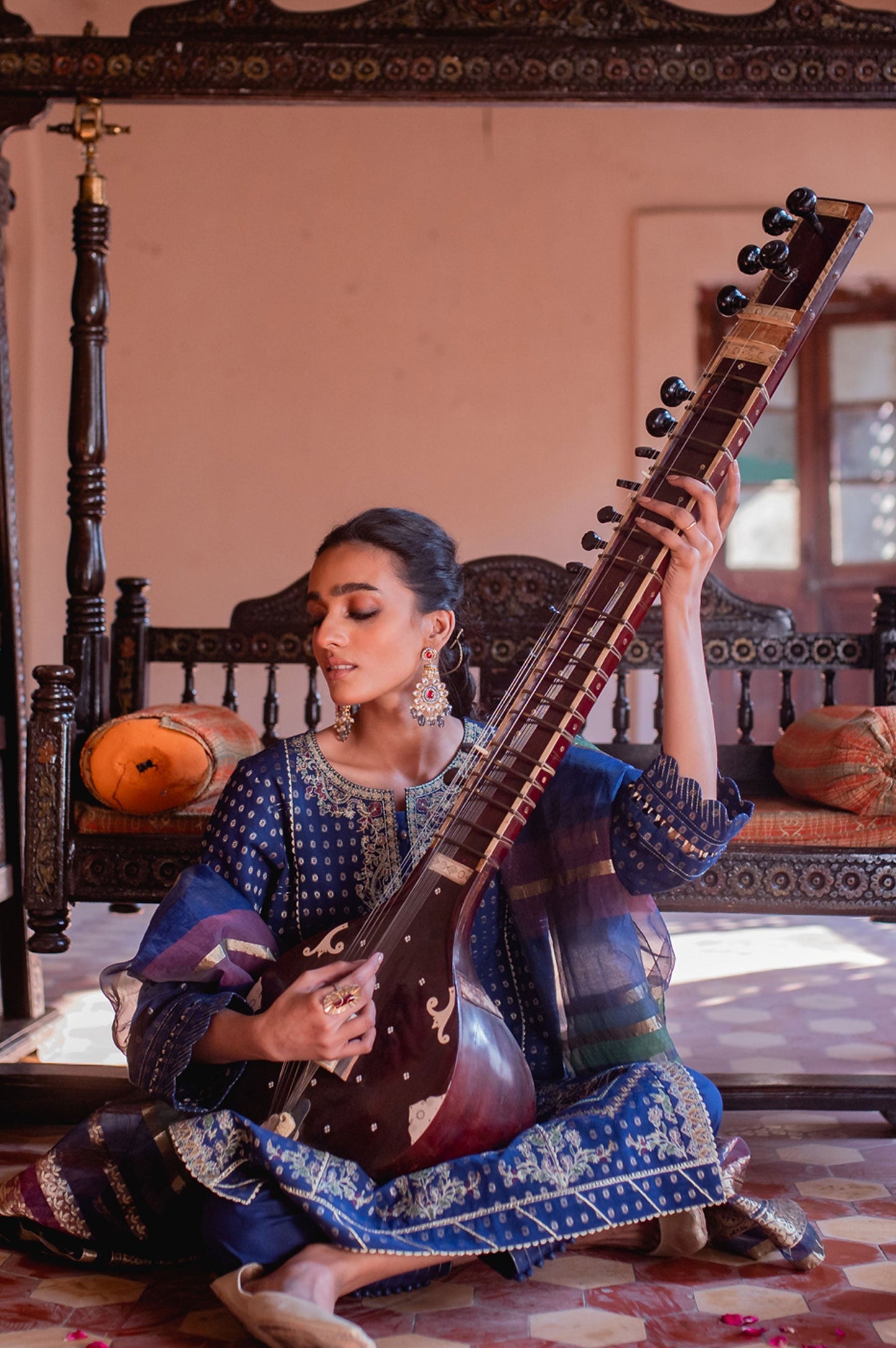 Stitched 3 Piece Maysuri Jacquard with Shaded Organza Suit