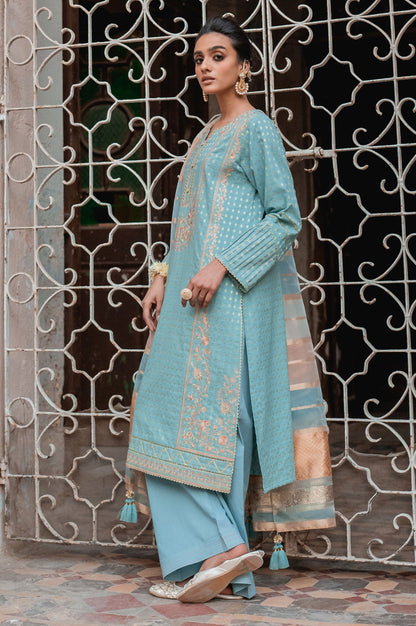 Stitched 3 Piece Maysuri Jacquard with Shaded Organza Suit