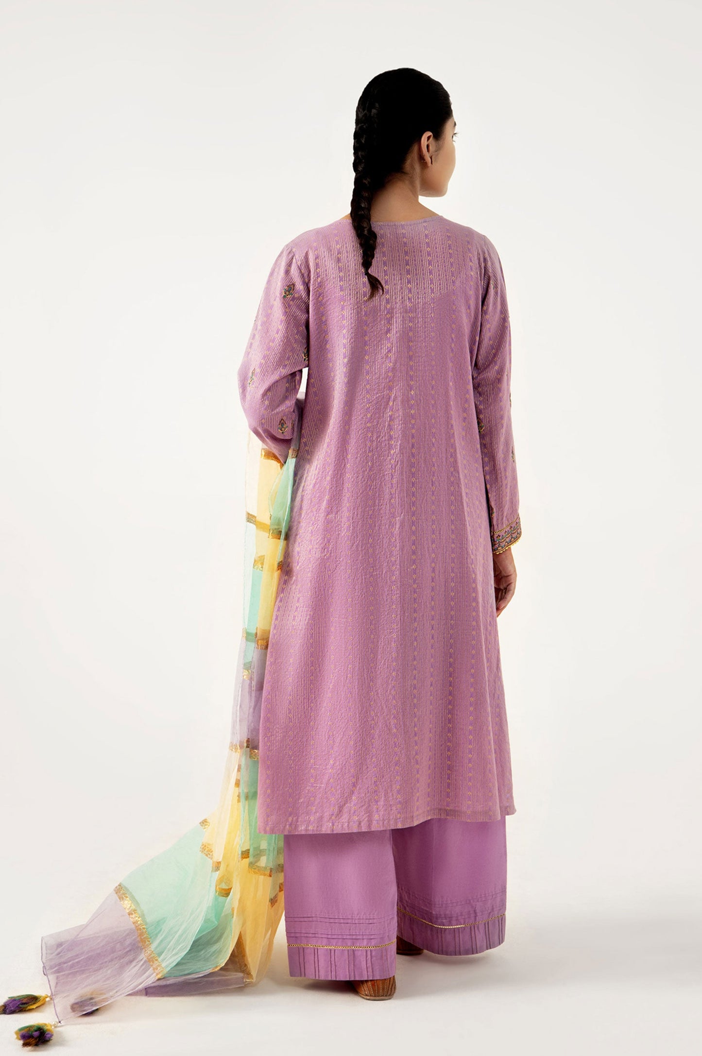 Stitched 3 Piece Maysuri Jacquard with Shaded Organza Suit