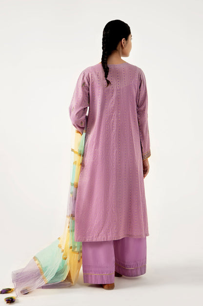 Stitched 3 Piece Maysuri Jacquard with Shaded Organza Suit
