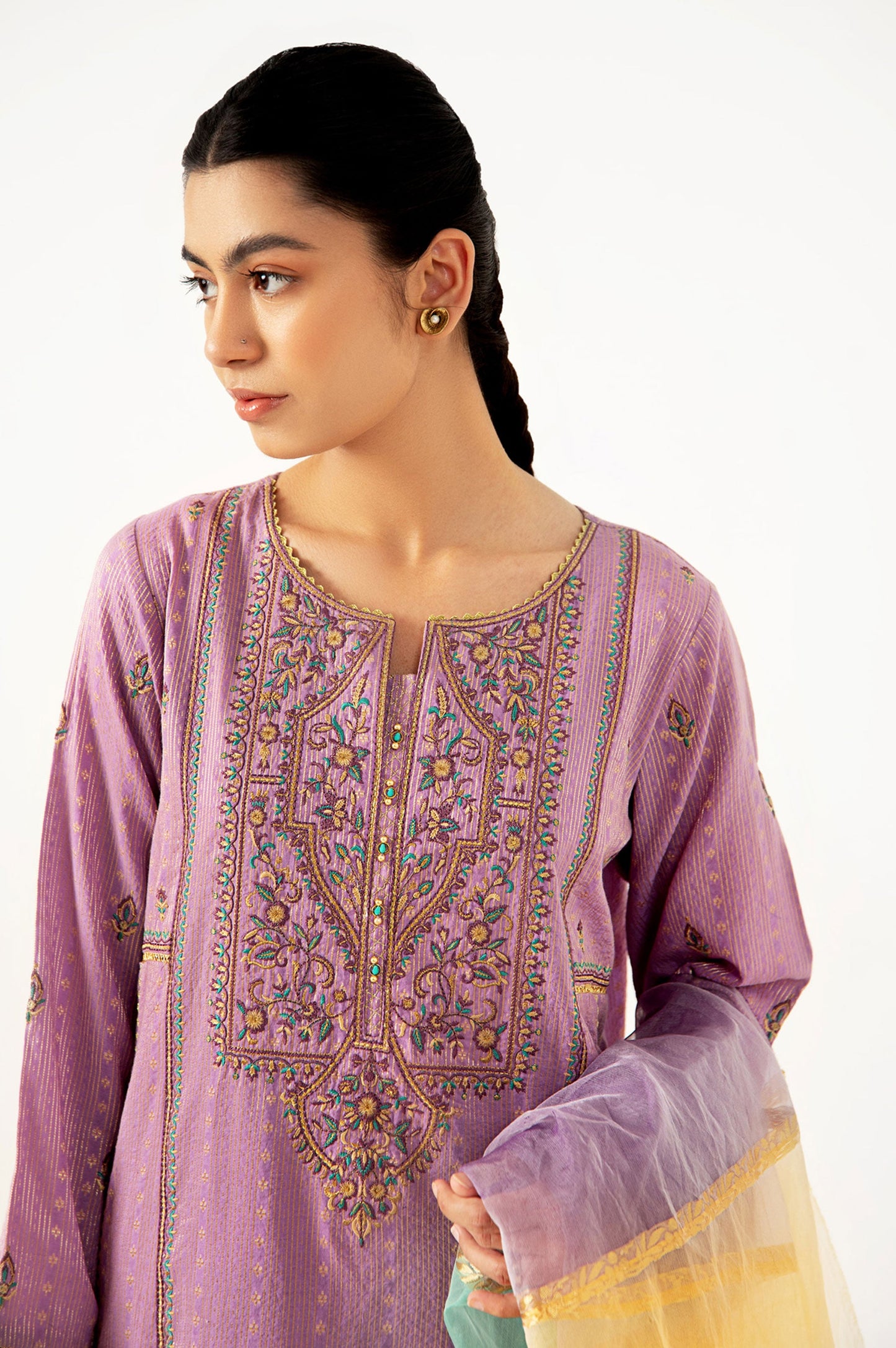 Stitched 3 Piece Maysuri Jacquard with Shaded Organza Suit