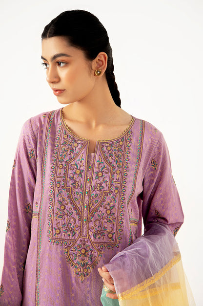 Stitched 3 Piece Maysuri Jacquard with Shaded Organza Suit