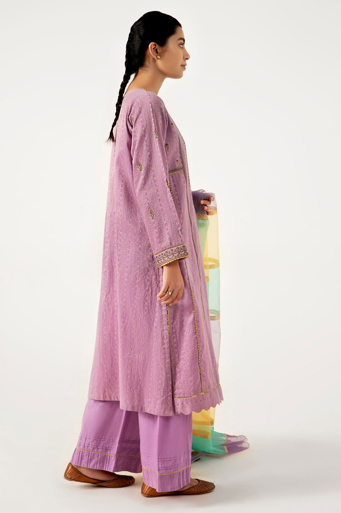 Stitched 3 Piece Maysuri Jacquard with Shaded Organza Suit