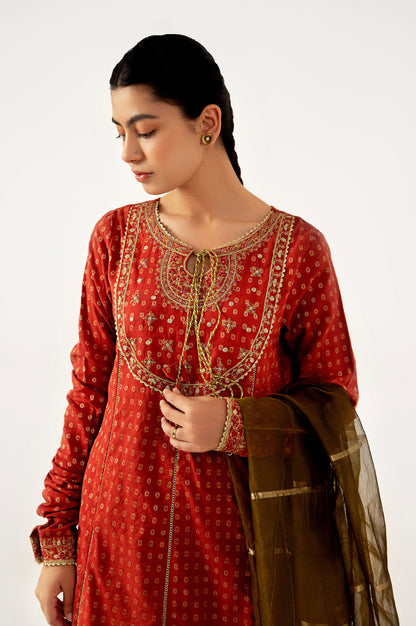 Stitched 3 Piece Maysuri Jacquard with Shaded Organza Suit