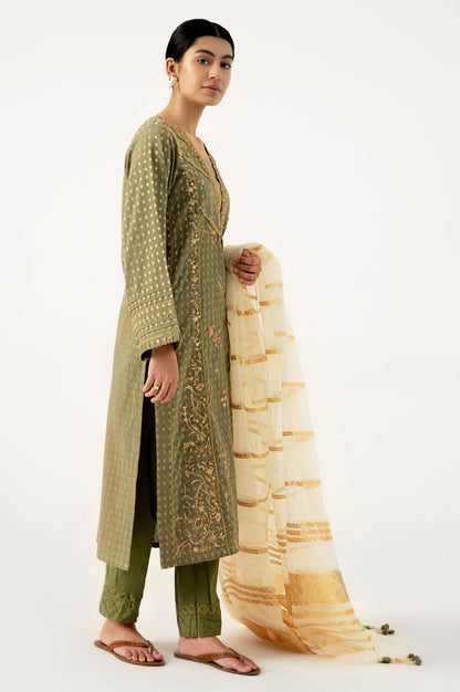 Stitched 3 Piece Maysuri Jacquard with Shaded Organza Suit