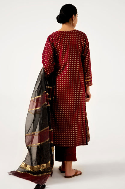 Stitched 3 Piece Maysuri Jacquard with Shaded Organza Suit