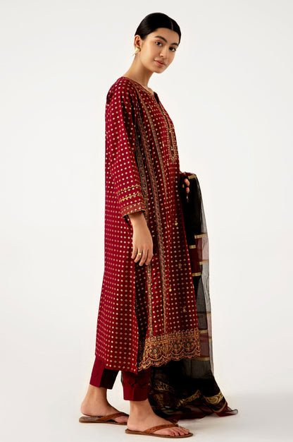 Stitched 3 Piece Maysuri Jacquard with Shaded Organza Suit