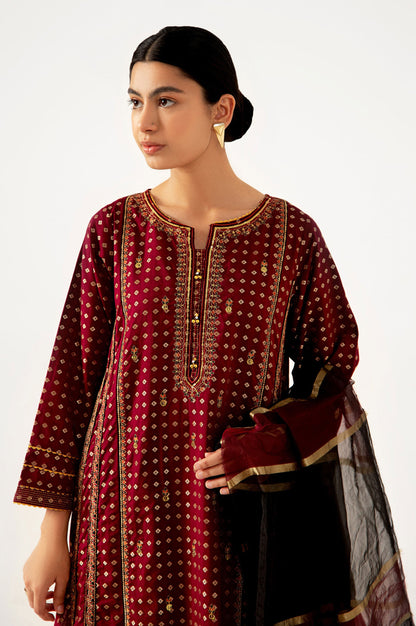 Stitched 3 Piece Maysuri Jacquard with Shaded Organza Suit