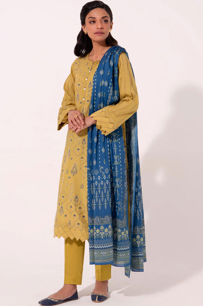 Stitched 3 Piece Embroidered Cambric with Printed Voile Slub Suit