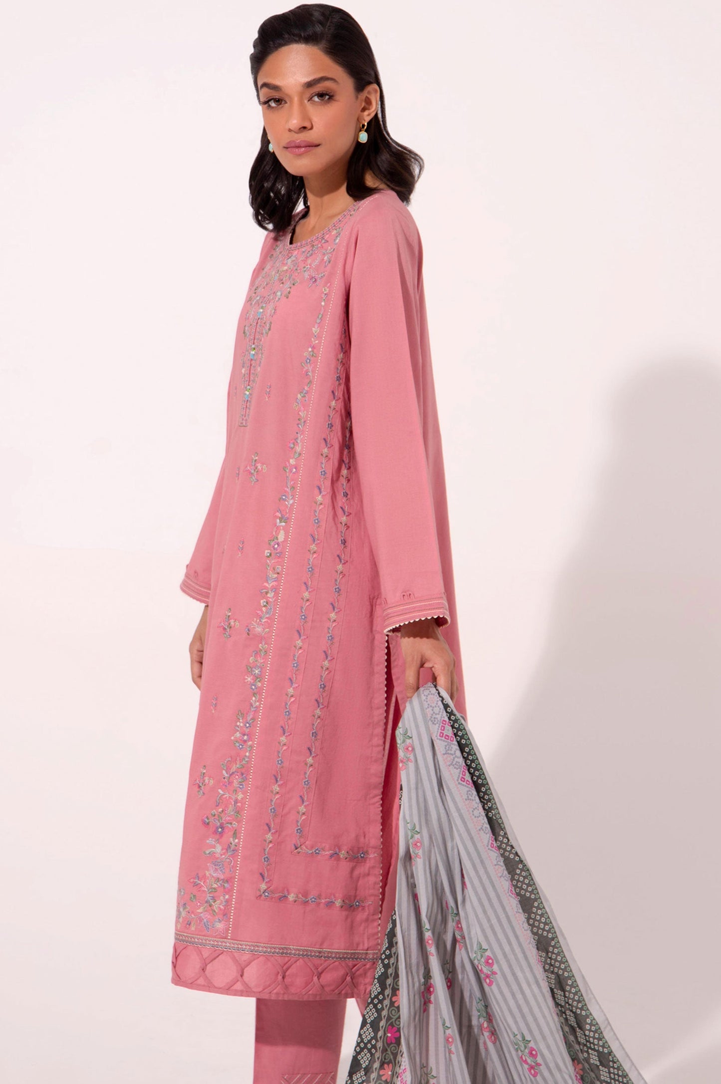 Stitched 3 Piece Embroidered Cambric Shirt with Voile Slub Dupatta