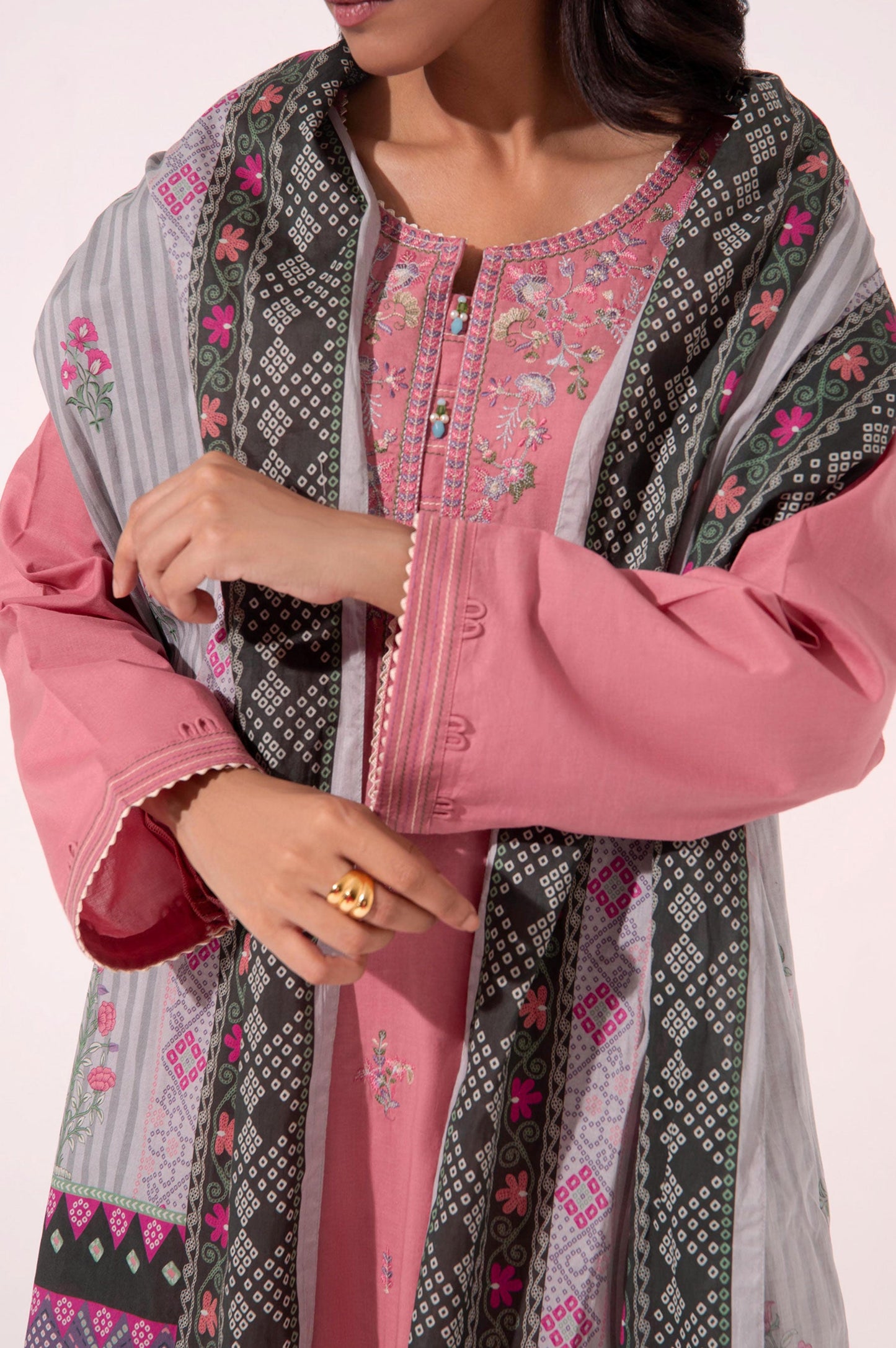 Stitched 3 Piece Embroidered Cambric Shirt with Voile Slub Dupatta
