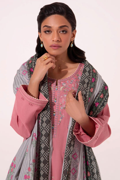 Stitched 3 Piece Embroidered Cambric Shirt with Voile Slub Dupatta