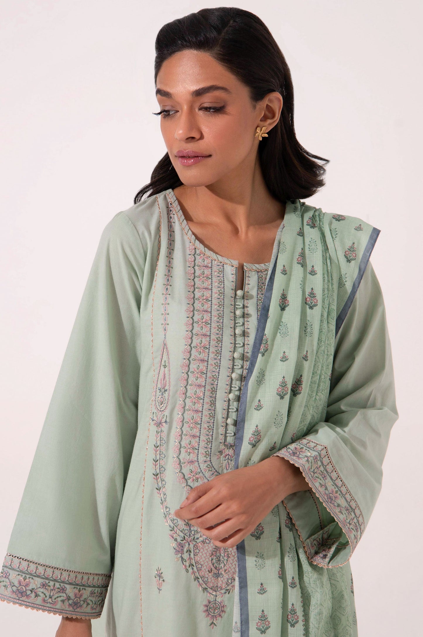 Stitched 3 Piece Embroidered Cambric Shirt with Voile Slub Dupatta