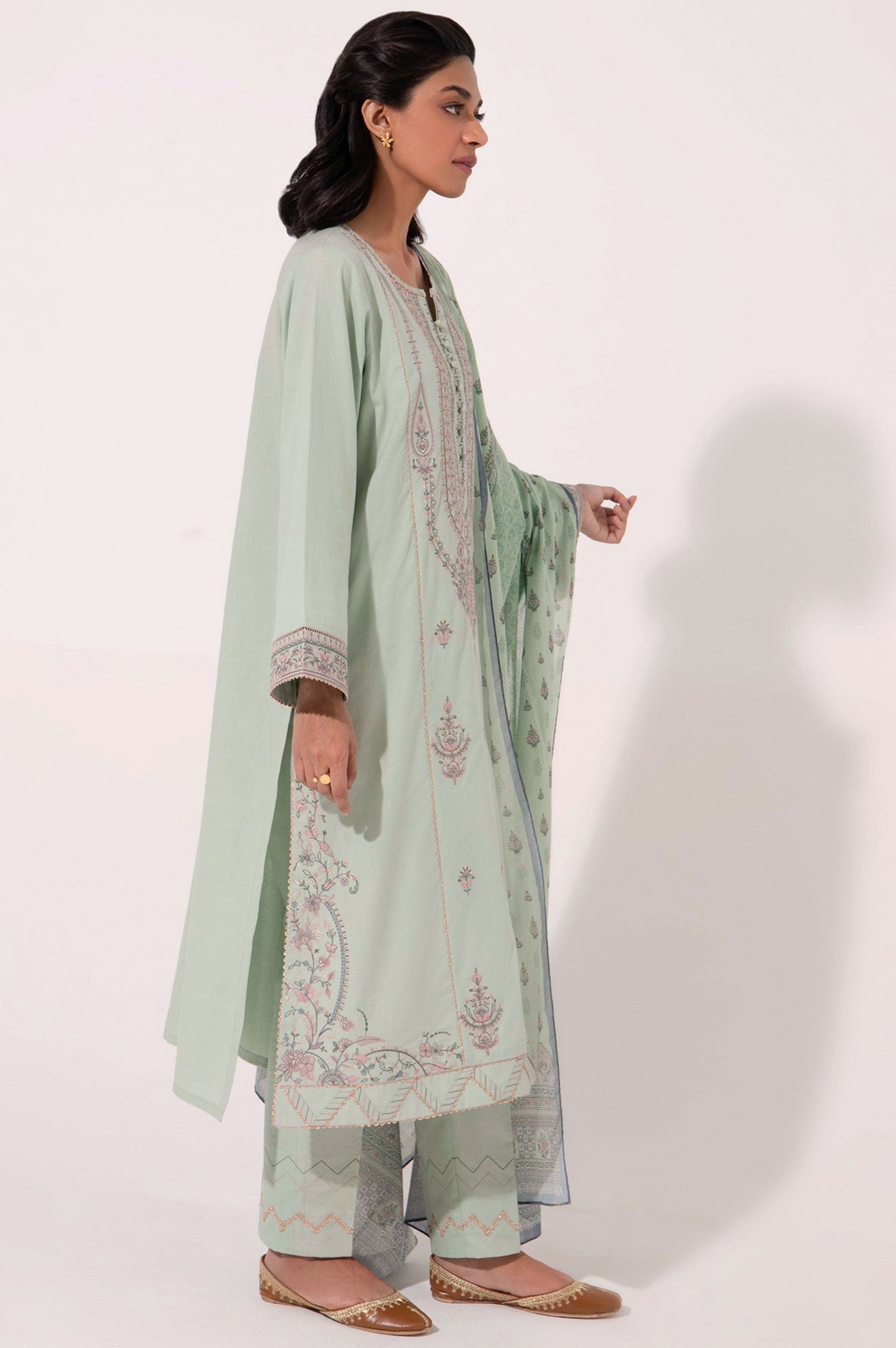 Stitched 3 Piece Embroidered Cambric Shirt with Voile Slub Dupatta