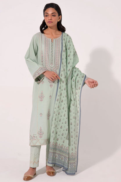 Stitched 3 Piece Embroidered Cambric Shirt with Voile Slub Dupatta