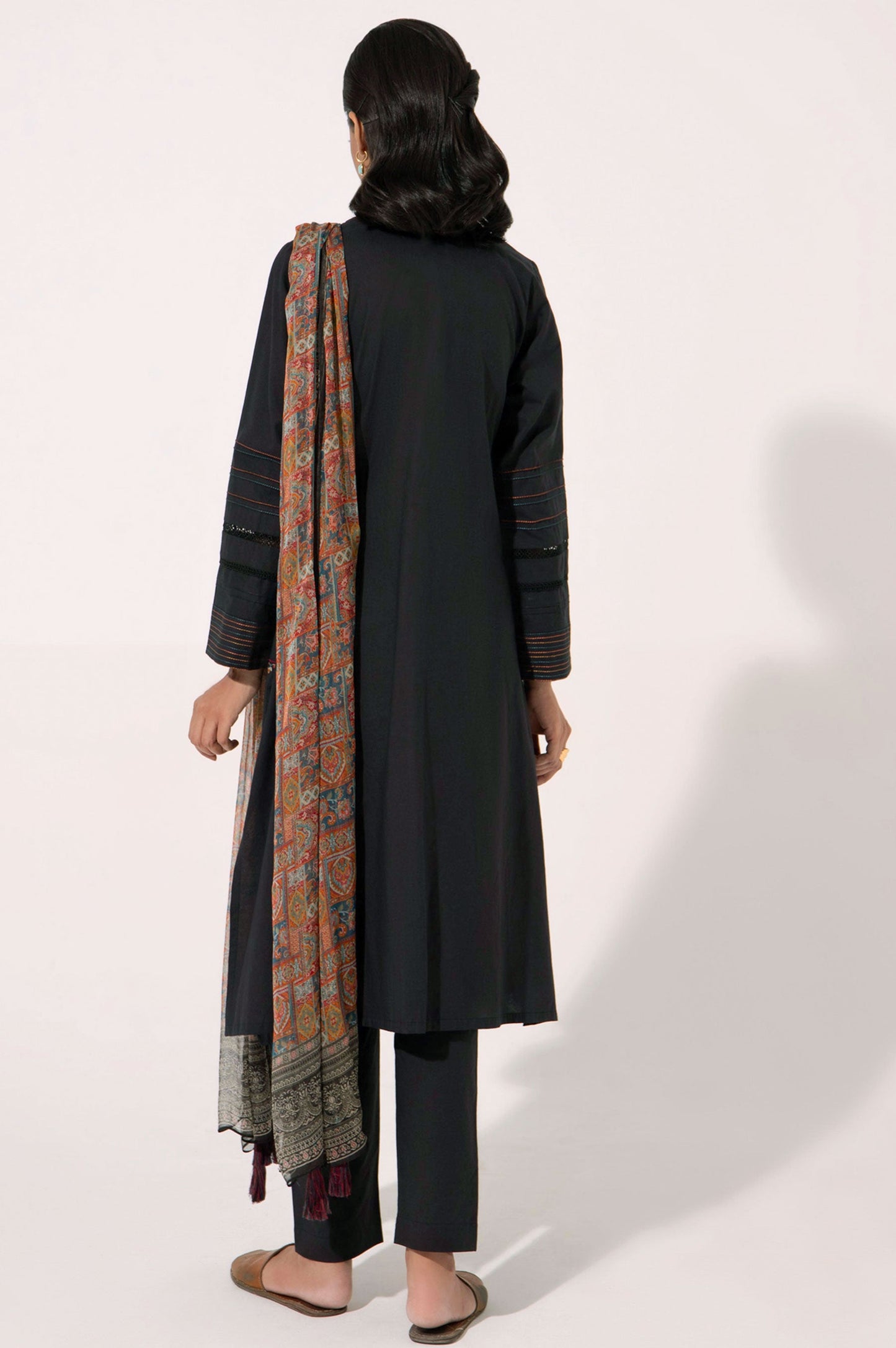 Stitched 3 Piece Embroidered Cambric Shirt with Printed Chiffon Dupatta