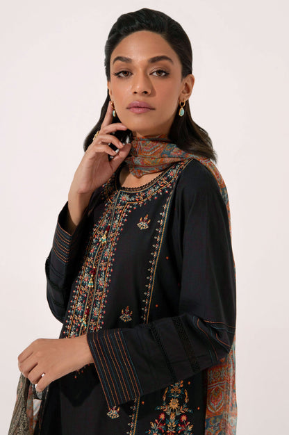 Stitched 3 Piece Embroidered Cambric Shirt with Printed Chiffon Dupatta