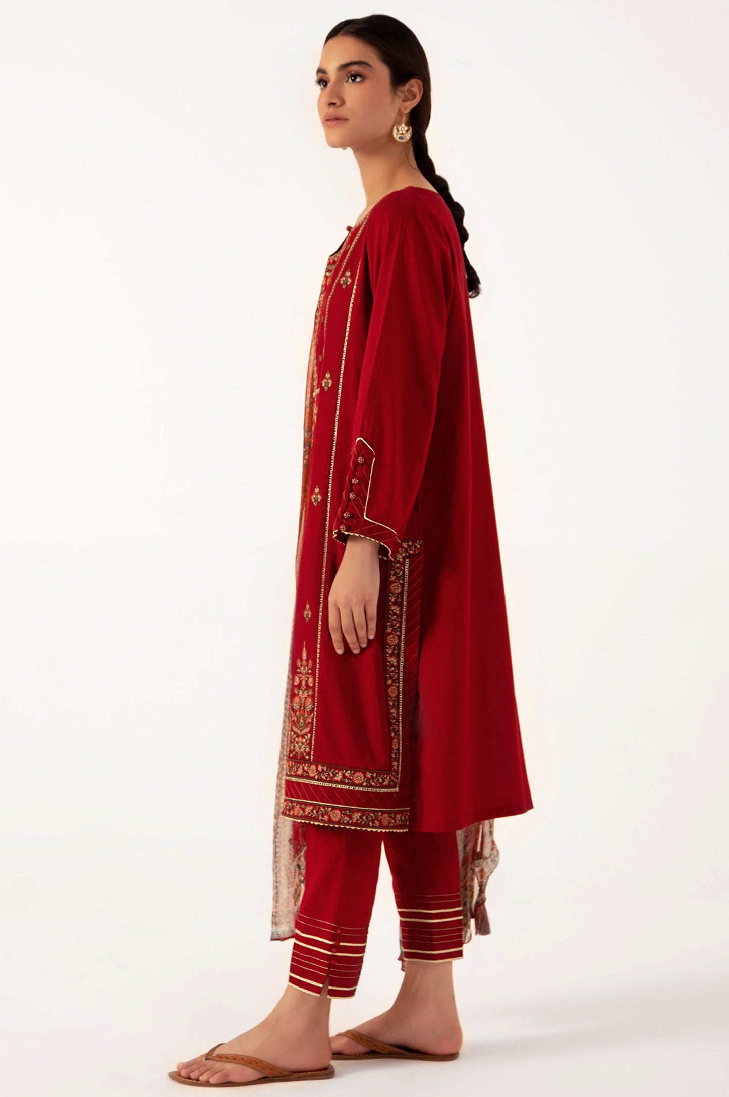 Stitched 3 Piece Embroidered Cambric Shirt with Chiffon Dupatta