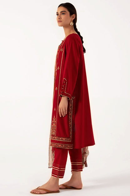 Stitched 3 Piece Embroidered Cambric Shirt with Chiffon Dupatta