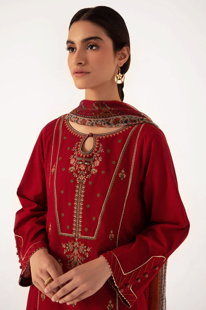 Stitched 3 Piece Embroidered Cambric Shirt with Chiffon Dupatta