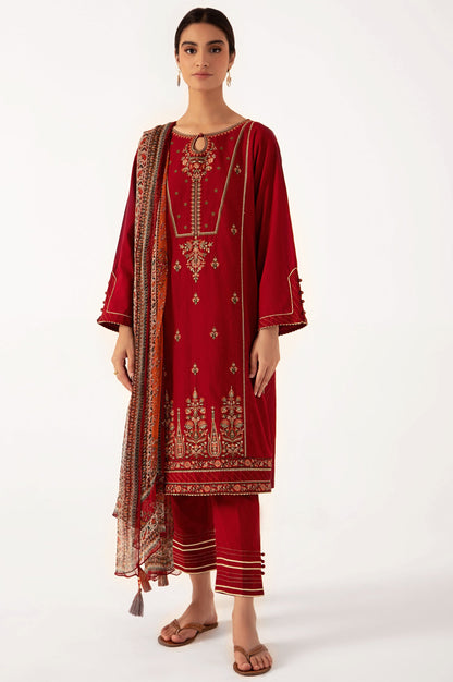 Stitched 3 Piece Embroidered Cambric Shirt with Chiffon Dupatta