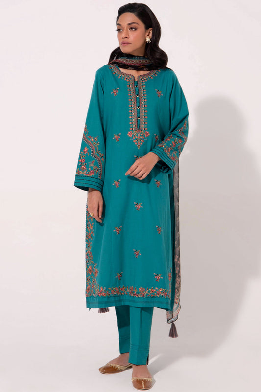Stitched 3 Piece Embroidered Cambric Shirt with Printed Chiffon Dupatta