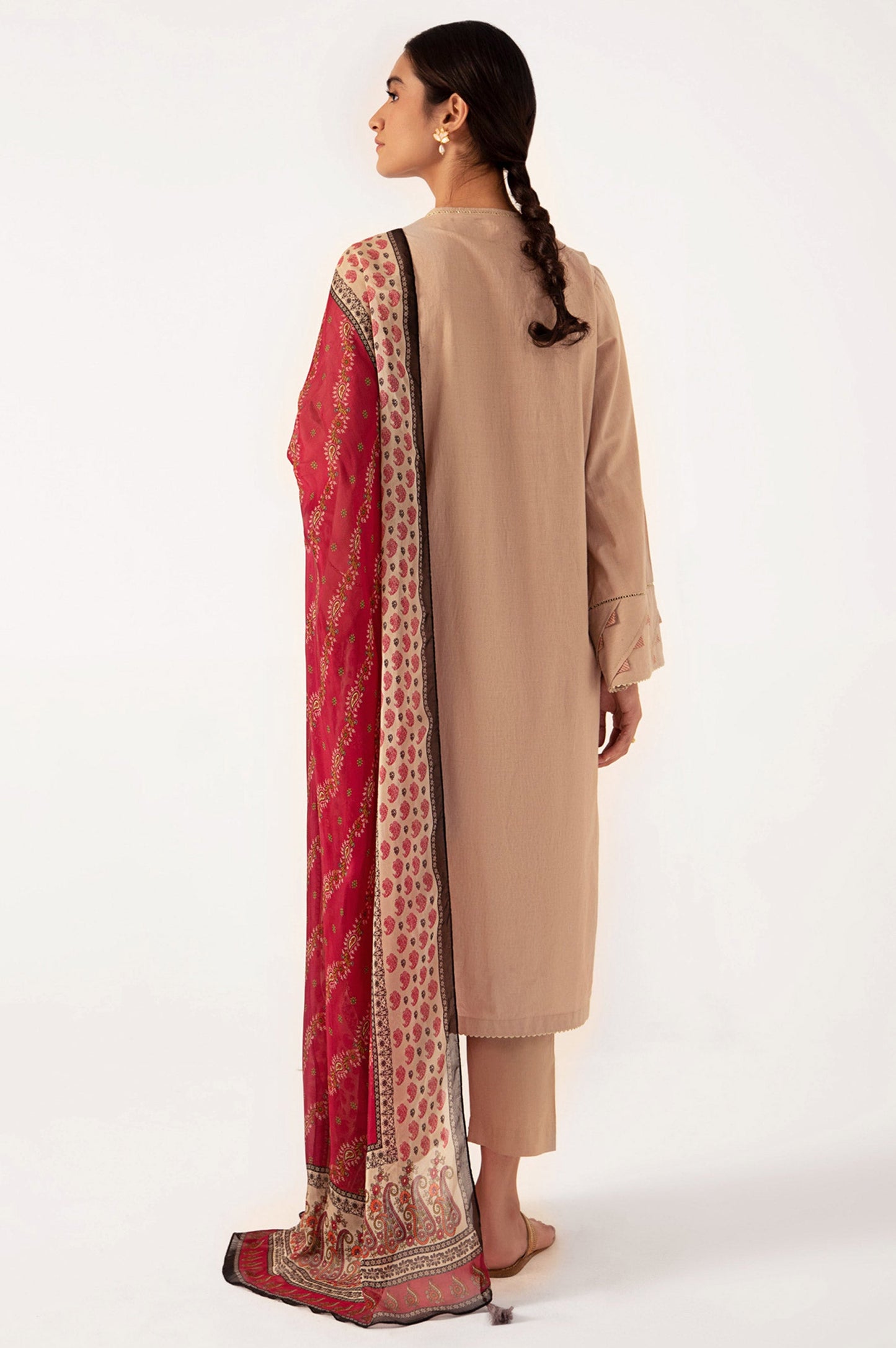 Stitched 3 Piece Embroidered shirt with Tissue Silk Dupatta