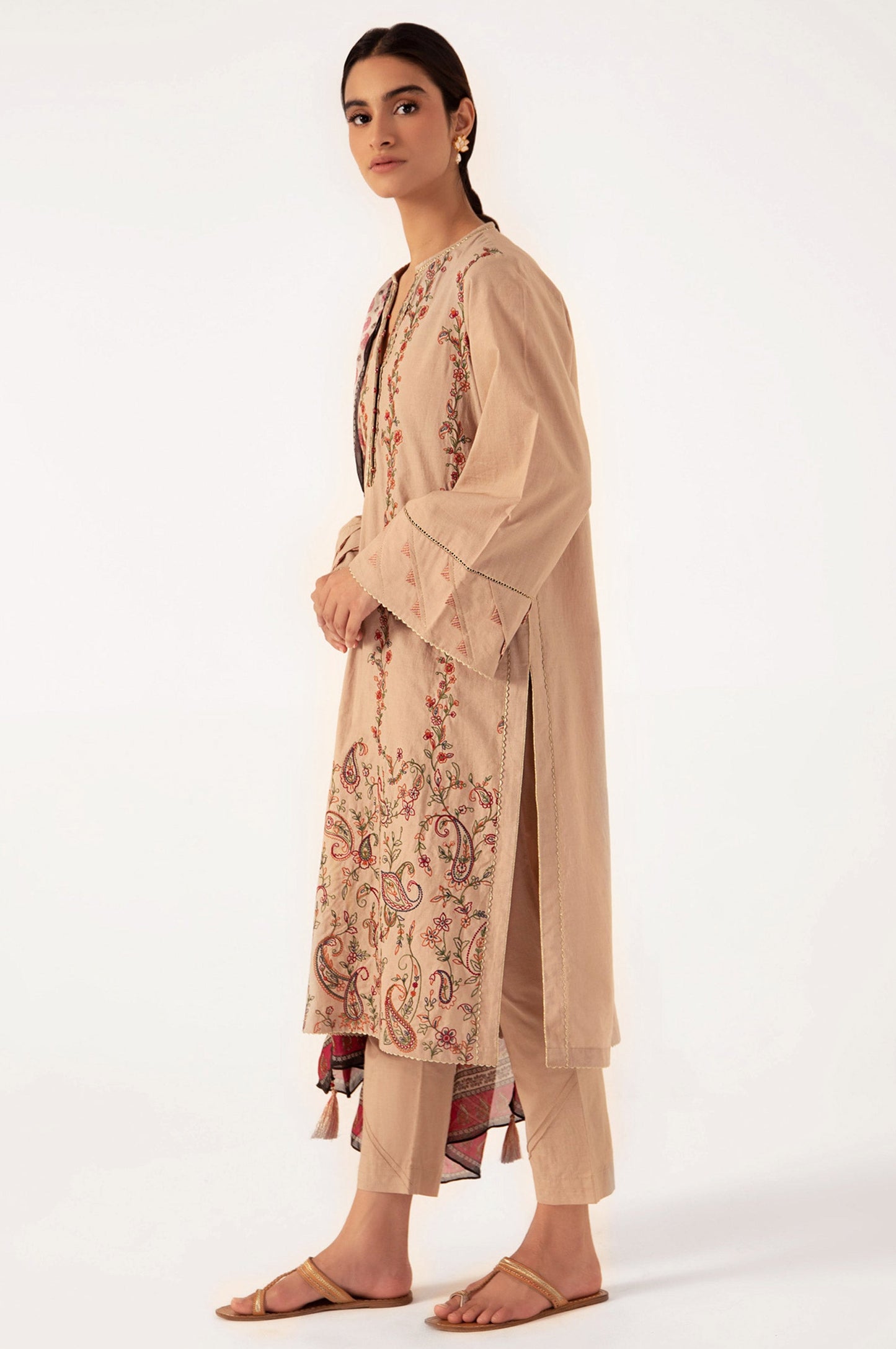 Stitched 3 Piece Embroidered shirt with Tissue Silk Dupatta