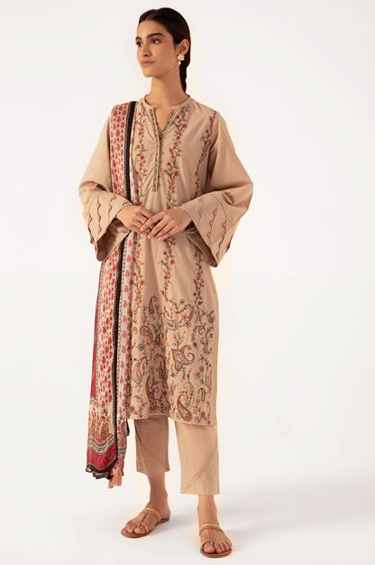 Stitched 3 Piece Embroidered shirt with Tissue Silk Dupatta