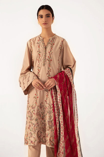 Stitched 3 Piece Embroidered shirt with Tissue Silk Dupatta
